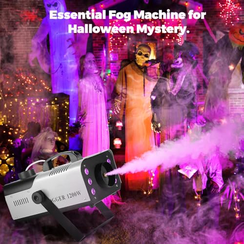 Fog Machine with Wireless Remote | Smoke Machine with 14 Colorful lights, for Indoor Outdoor Halloween, Party, Wedding, DJ Club Stage Effect(1200W Silver).