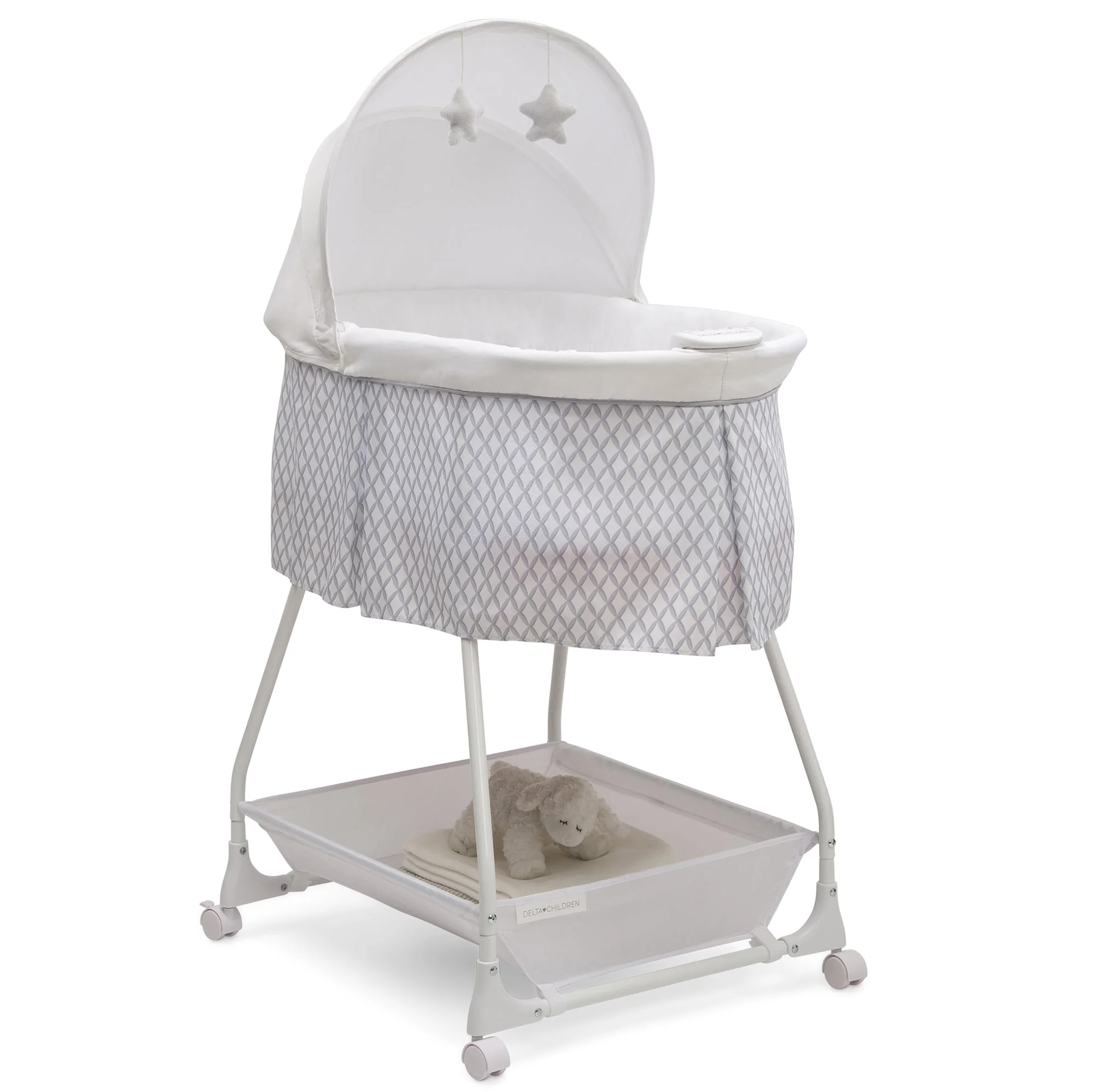 Delta Children Deluxe Soothing Dreams Bassinet, Grey Lattice