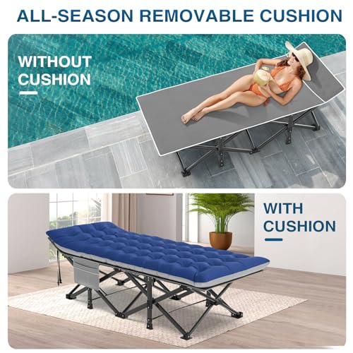 ZENPETIO Camping Cot for Adults, Heavy-Duty Portable Cot Bed with Mattress, Foldable Padded Sleeping Cots for Camping Travel Tent Day Bed Outdoor & Home Guest, Max Load 500 LBS, 75x28x15”