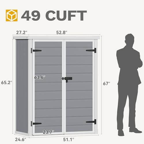 DWVO 5x3ft Resin Outdoor Storage Shed with Floor, Waterproof Lockable Storage Shed with Window, Plastic Outside Tool Storage for Garden, Backyard, Patio, Lawn, Gray