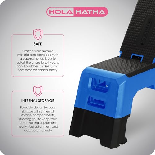 HolaHatha Adjustable Multi-Functional Exercise Bench 440 Pound Capacity Foldable Incline Deck, 8.5 to 14.5 Inch Height, Compact Design,