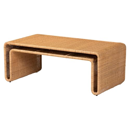 bali & pari Nevada Rattan Coffee Table – Handwoven Boho Accent Table, Light Honey