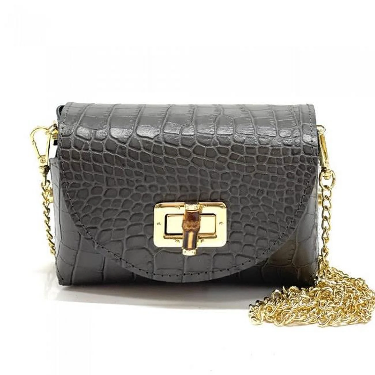 Italian Artisan  Genuine Calfskin Leather Mini Shoulder-Cross Body Bag, Dark Grey - Small