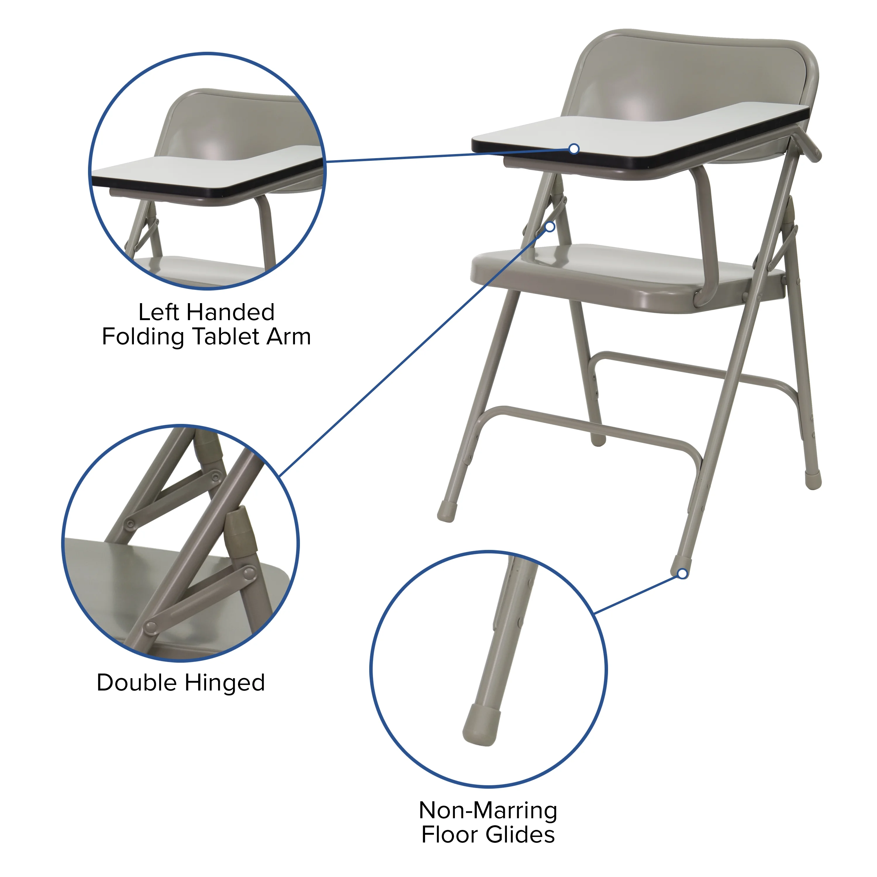 Flash Furniture Ralph Premium Steel Folding Chair with Left Handed Tablet Arm
