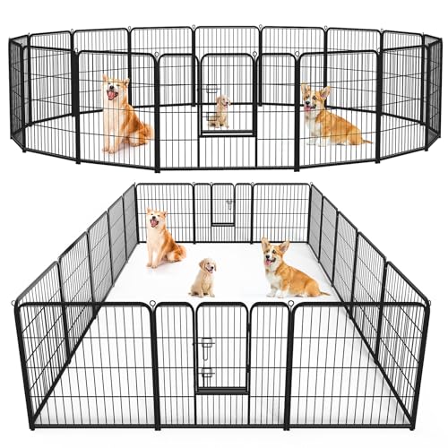 Sweetcrispy Dog Playpen Indoor - Pet Fence Puppy Exercise Pen for Yard Gate 8 Panel 24” Height Heavy Duty Crates with Doors Metal Dog Pen for Camping, RV, Outdoor, Small/Medium Pets
