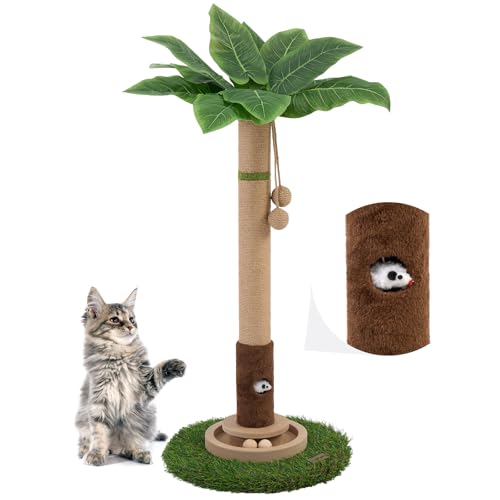 Cat Scratching Post 35'' Tall Cat Scratcher Tree Tower Scratching Posts for Indoor Cats with Cat Toy Mouse Hole and Interactive Wooden Ball for Kittens Adults Cats