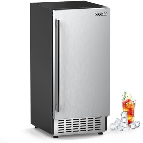 Coolski 80Lbs/ Day Commercial Under Counter Ice Maker Machine, Stainless Steel Built-in Freestanding Ice Maker with 30LBS Ice Storage, Perfect for Commercial & Home Use, Gravity Drainage