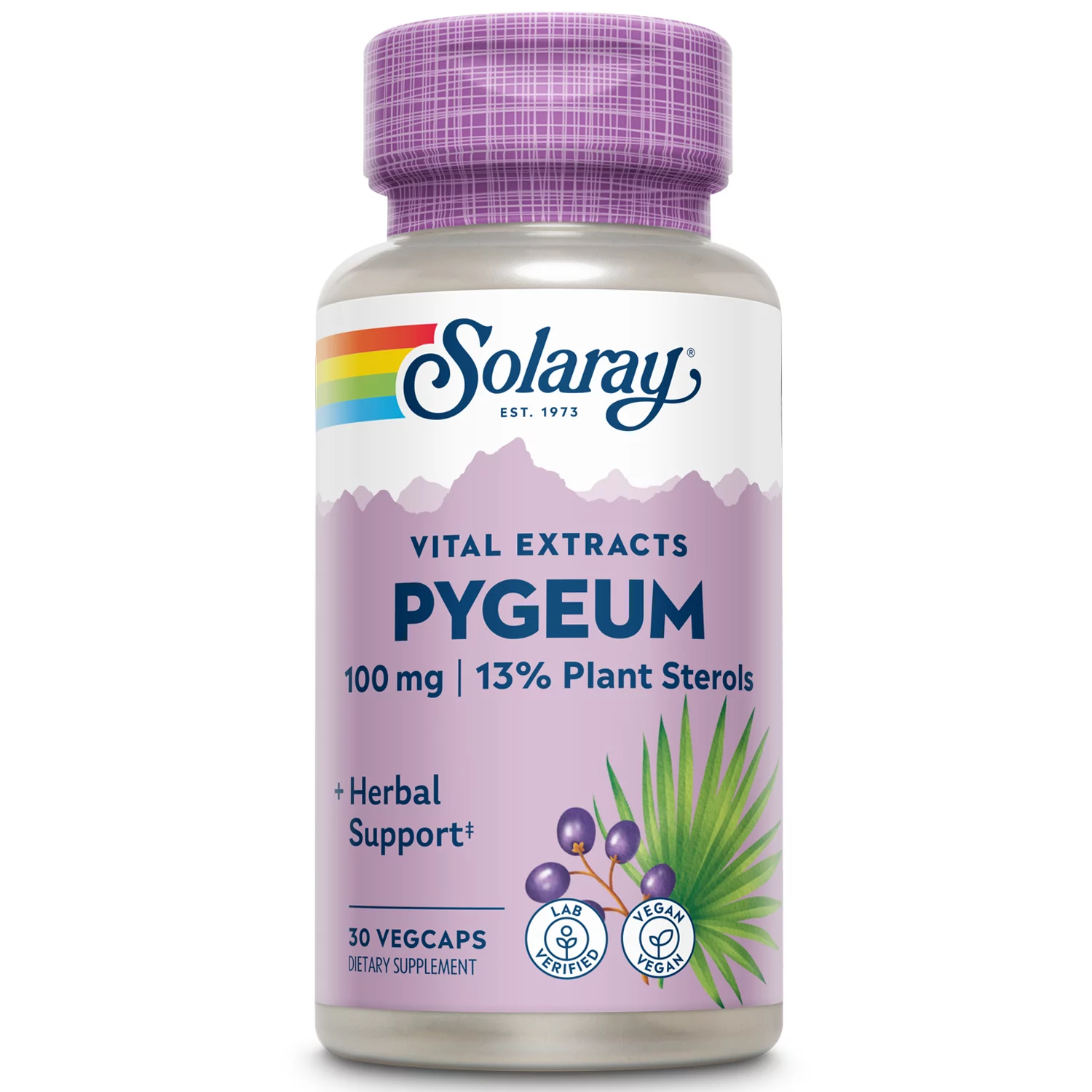 Solaray Pygeum Bark Extract, One Daily 100mg | Healthy Prostate Support | Guaranteed to Contain 13 mg Total Plant Sterols | 30 VegCaps