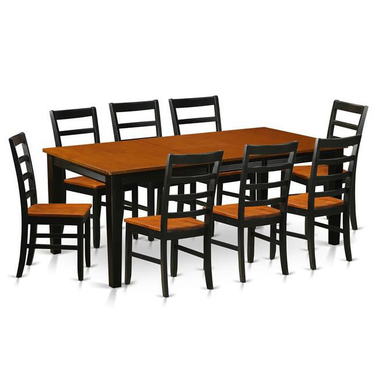Wood Seat Dining Room Set - Table with 8 Wooden Chairs - Black & Cherry - 9 Piece
