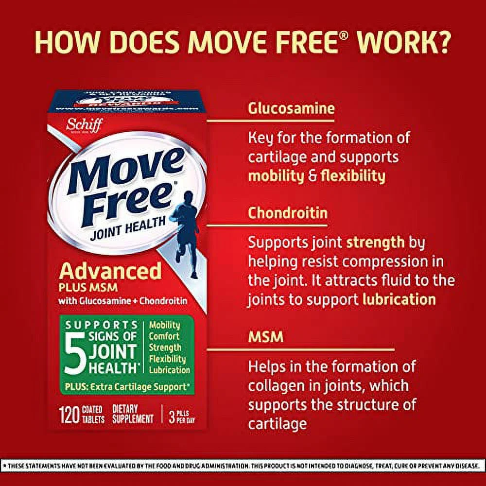 Schiff Move Free Advanced Plus Joint Health with MSM Tablets, 120 Ct, 2 Pack