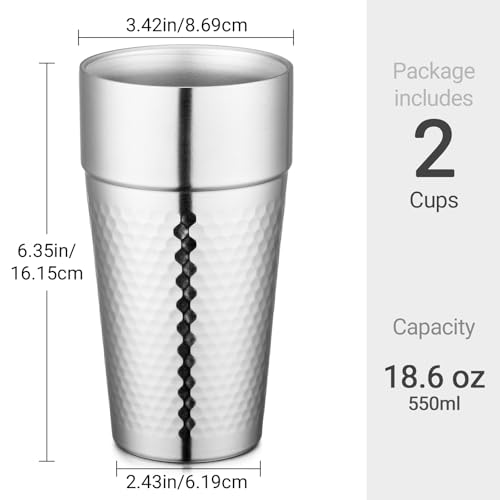 Beasea Stainless Steel Cups 16 oz, 4 Pack Stainless Steel Tumbler Stackable Double Wall Vacuum Insulated Metal Drinking Glasses for Home Restaurant Ofiice Party Camping