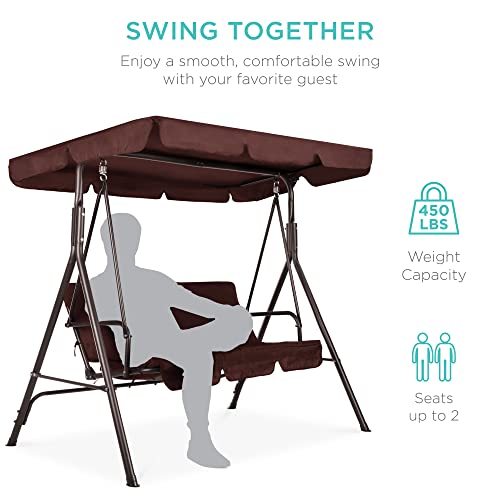 Best Choice Products 2-Person Outdoor Patio Swing Chair, Hanging Glider Porch Bench for Garden, Poolside, Backyard w/Convertible Canopy, Adjustable Shade, Removable Cushions - Burgundy