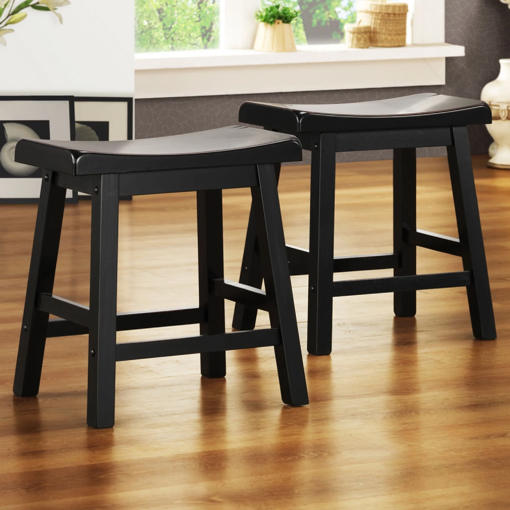 Weston Home Ashby 18-inch Backless Stools, Set of 2, Vulcan Black Finish