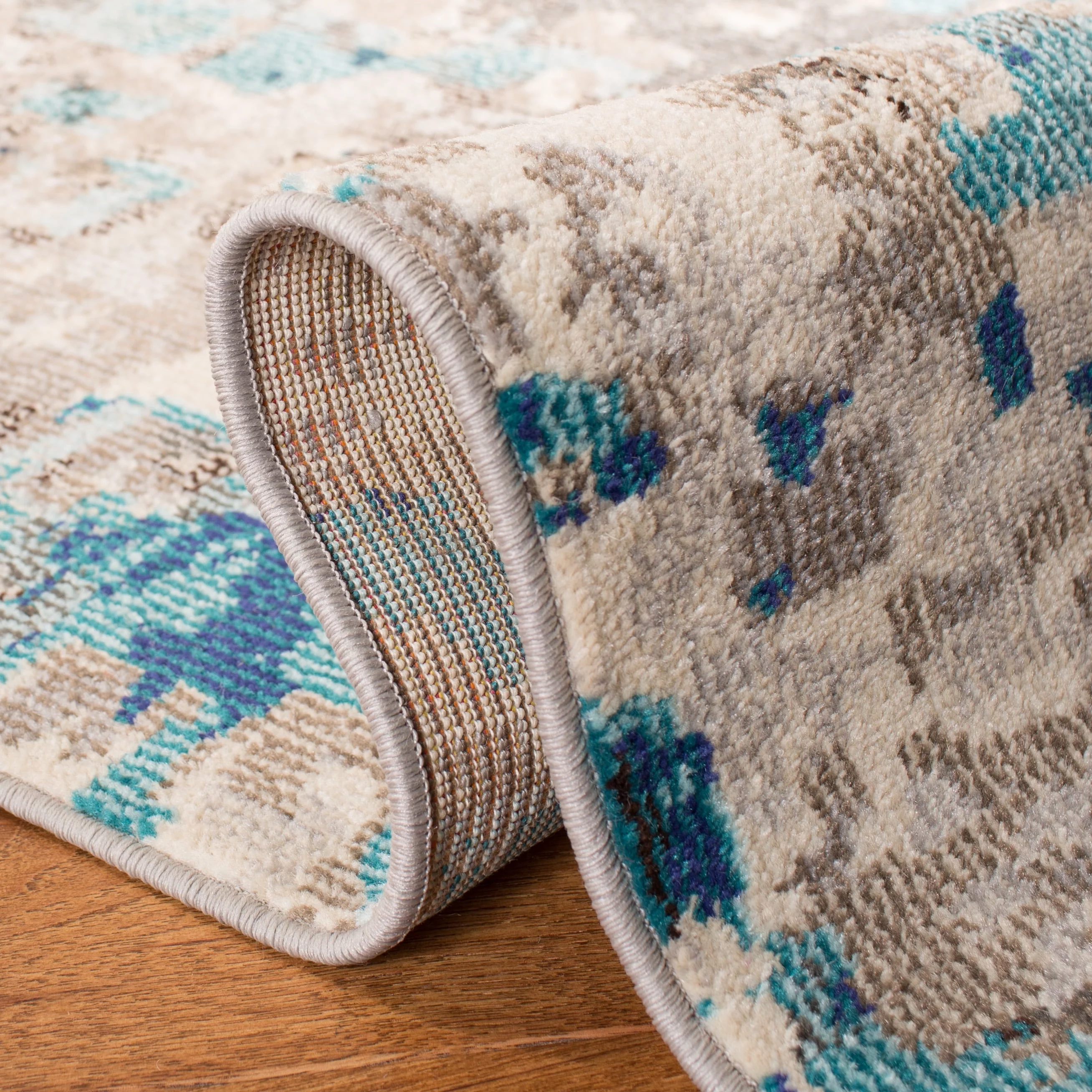 SAFAVIEH Madison Candelario Abstract Polka Dots Area Rug, Grey/Blue, 9' x 12'