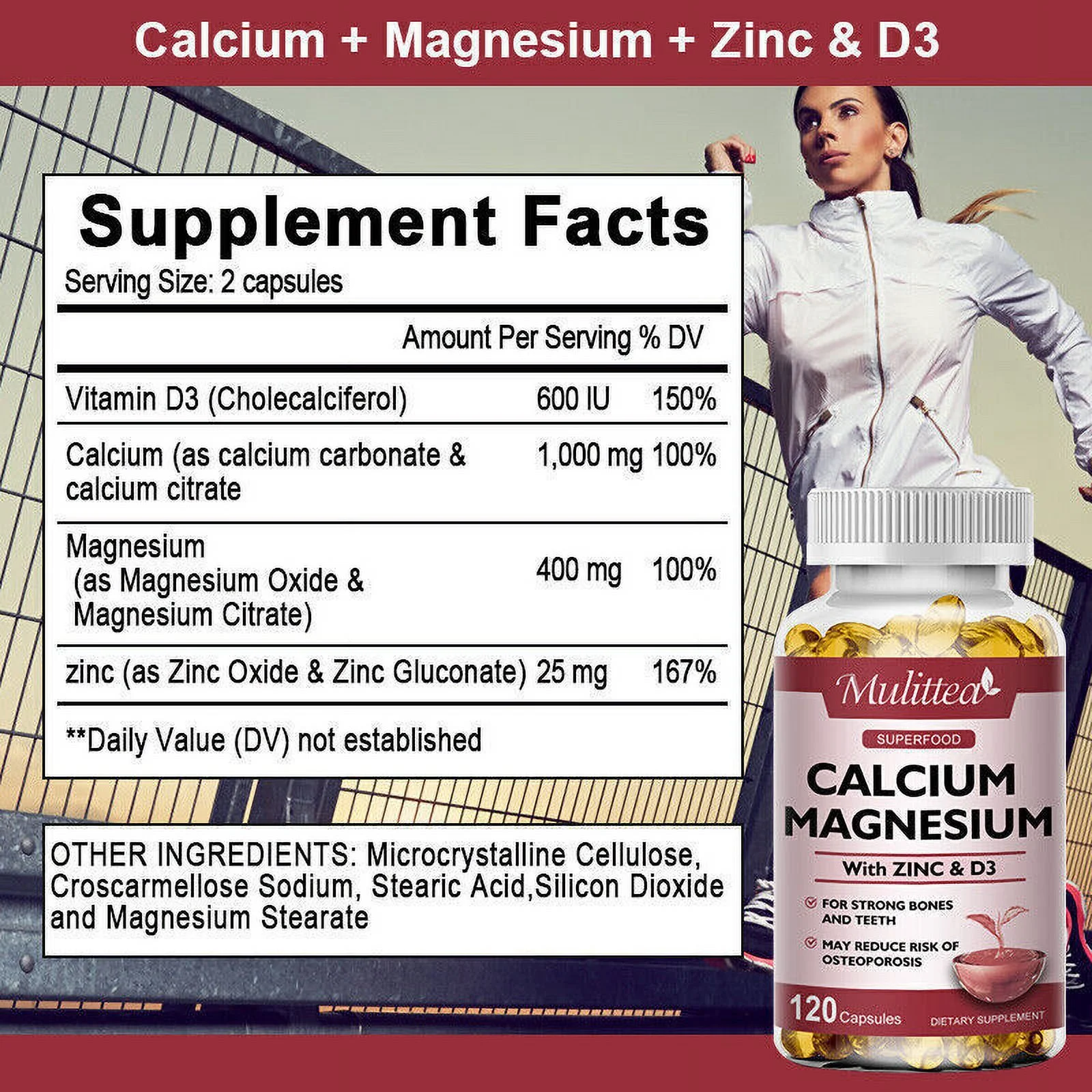 Zinc Calcium Magnesium & Vitamin D Complex Supplement 60 Vegetarian Tablets