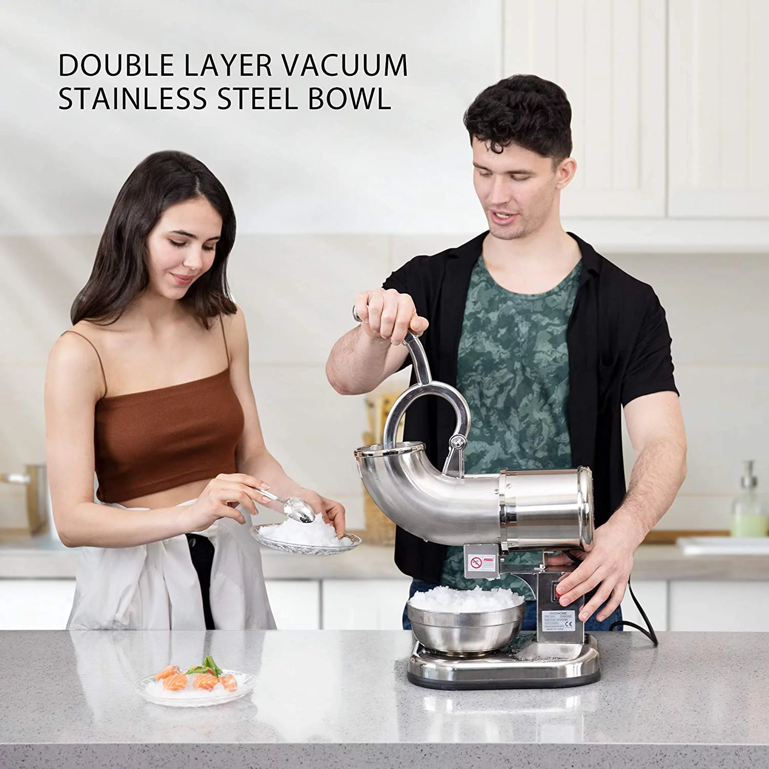 VIVOHOME Electric Dual Blades Ice Crusher Shaver Snow Cone Maker Machine Silver 440lbs/hr for Home and Commercial Use