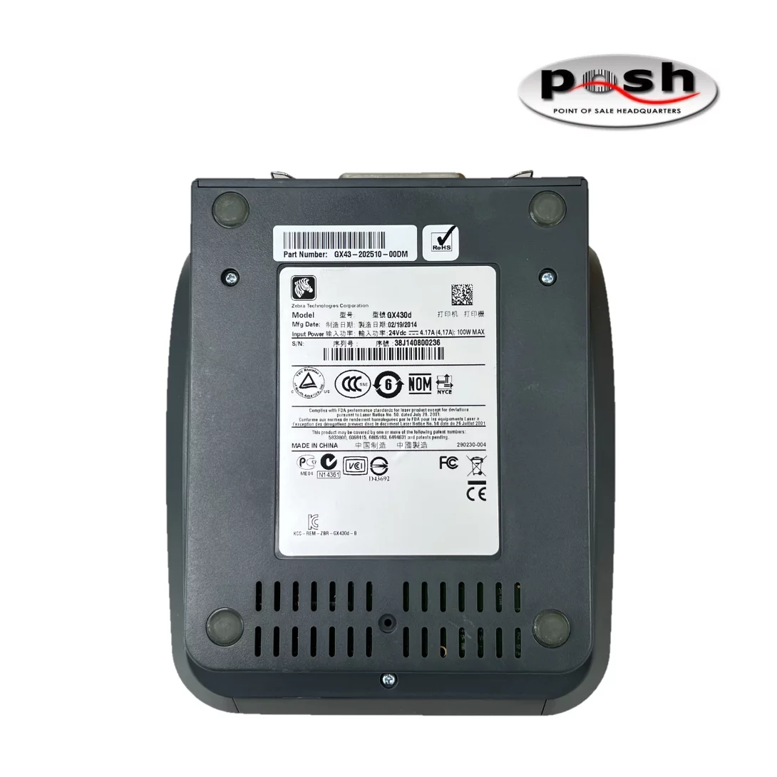 Zebra GX430d Direct Thermal Monochrome Desktop Label Printer - W/ Power Supply