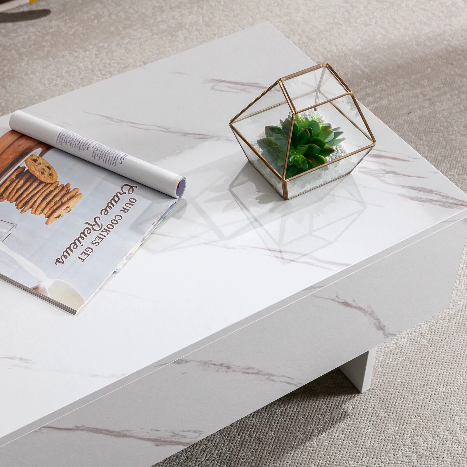 High Gloss White Marble Rectangle Coffee Table 42.5