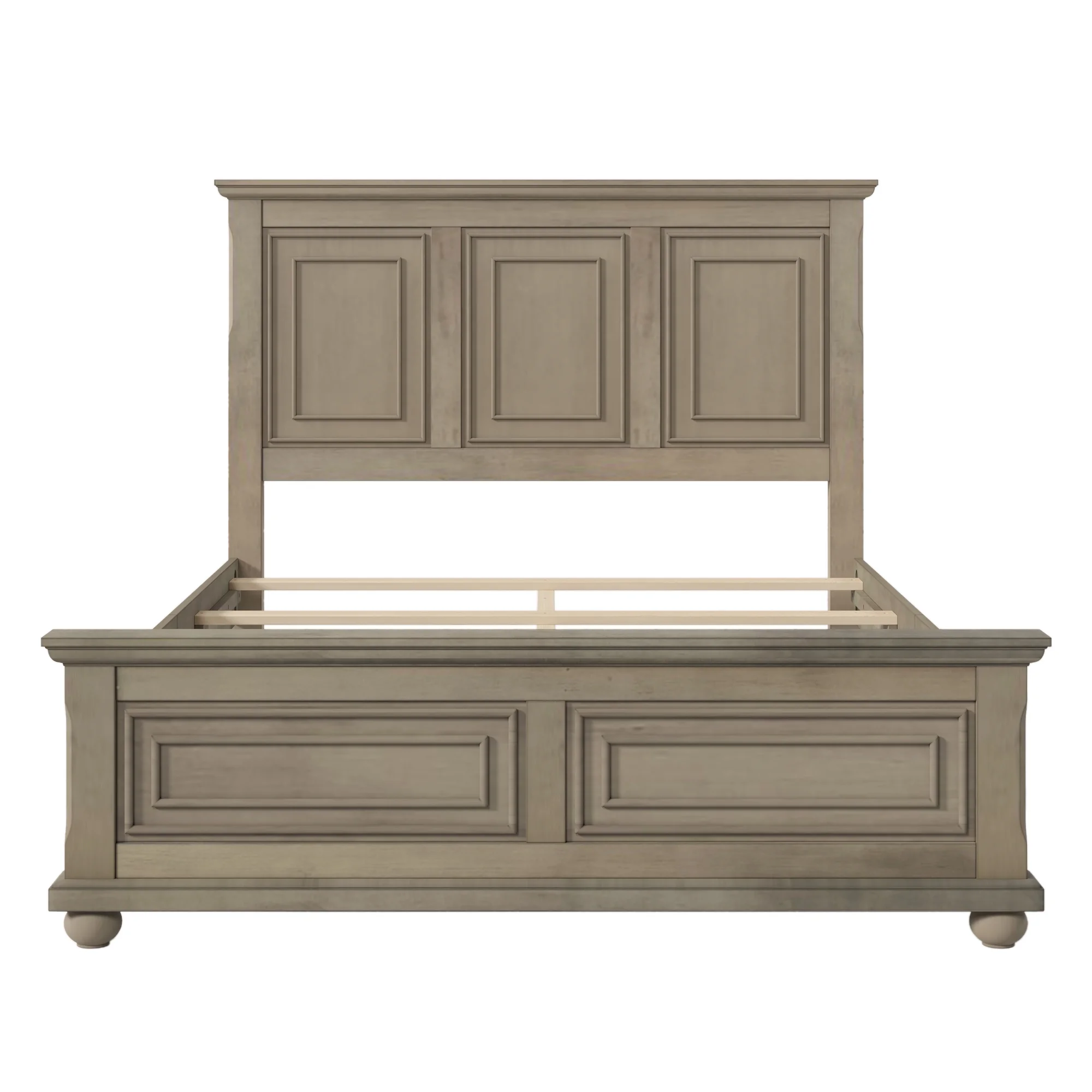 Stone-Hued Queen Mansion Bed with Traditional Town & Country Pinewood Design