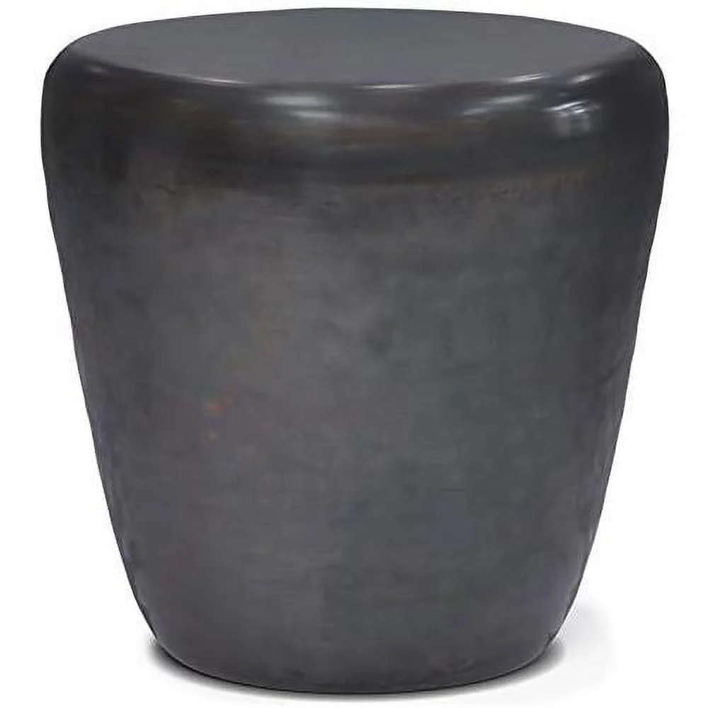 Small Boho End Table For Living Room, Round Modern Accent Bed Side Table For Small Spaces, Narrow Metal Nightstand For Bedroom, Unique Rustic Circle Telephone Table For Sofa Side And Office, Dark Gray