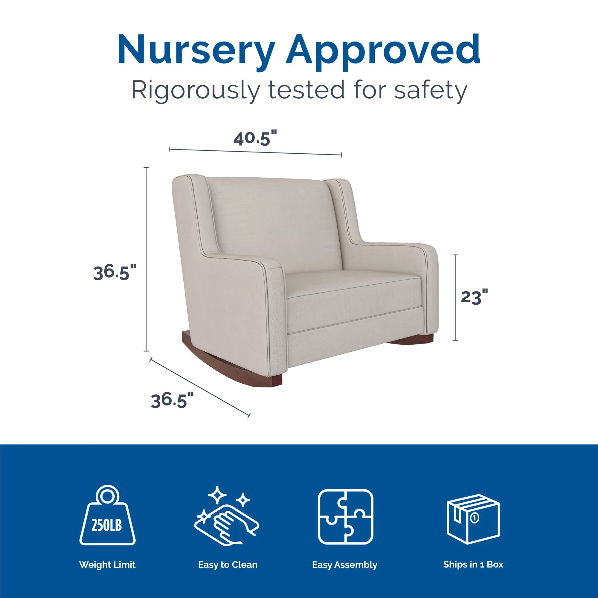 Baby Relax Hadley Upholstered Double Rocker Chair, Beige Microfiber