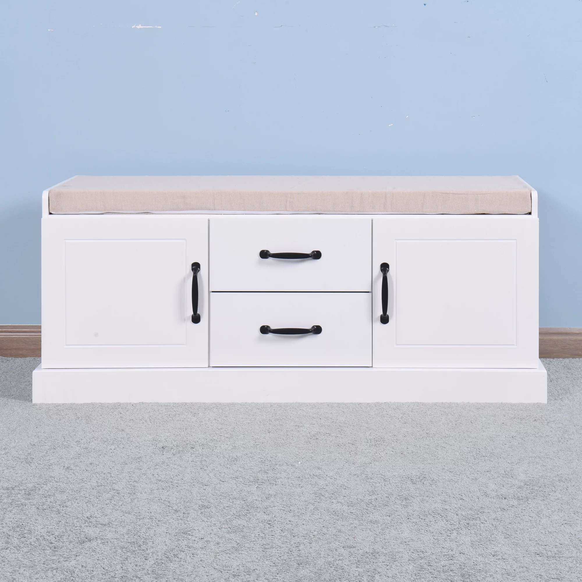 Nestfair Entryway White Storage Bench with 2 Drawers, MDF