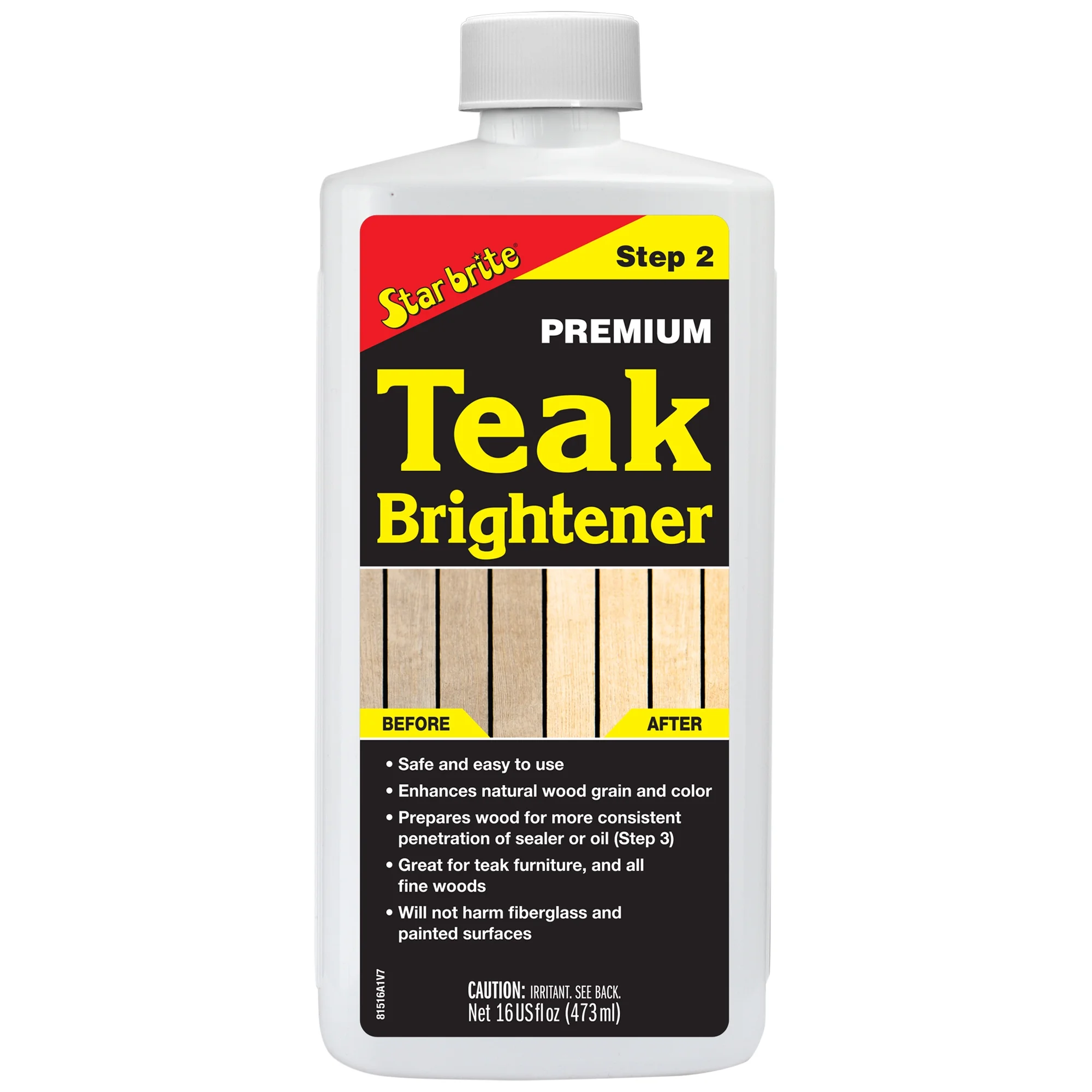 STAR BRITE Premium Teak Brightener - Enhances Natural Wood Grain & Restores Tone, Color & Provides a More Consistent Application of Teak Oil, Sealer or Stain - 16 OZ (081516)