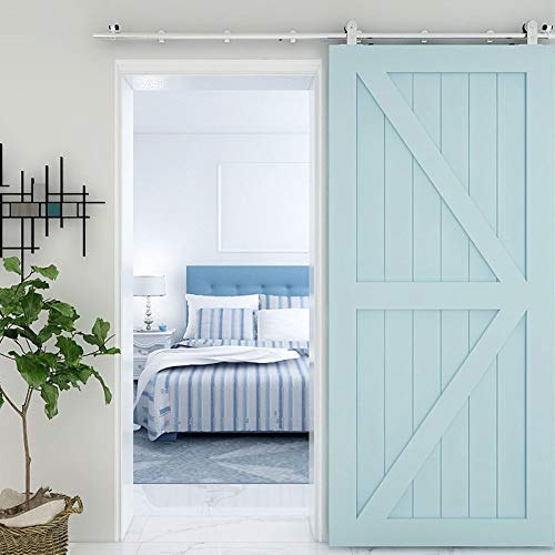 TSMST 5FT Sliding Barn Door Hardware Kit, Top Mount Stainless Steel Heavy Duty Sturdy Barn Door Track for Single Wood Door, Slide Smoothly Quietly (T Style)