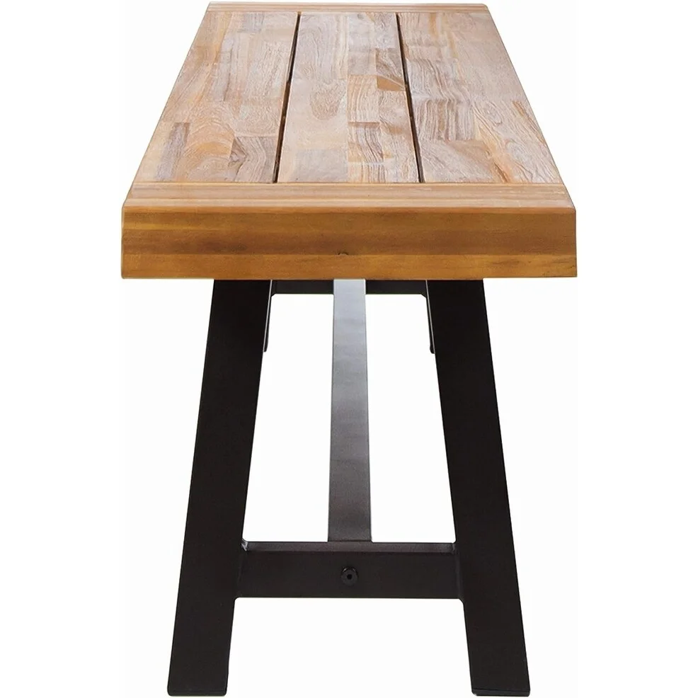 Outdoor Acacia Wood and Rustic Metal Bench