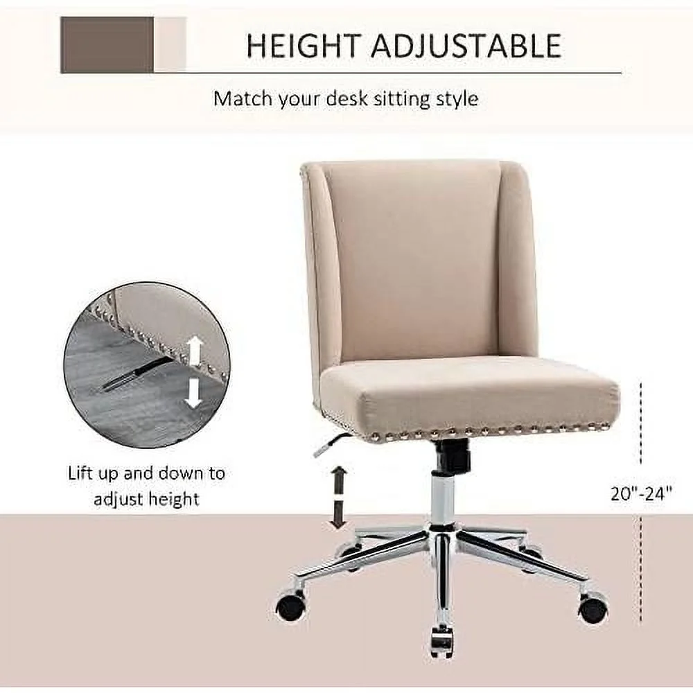 Back Home Office Chair, Task Chair With Tilt, 360° Swivel, Padded Desk Chair With Adjustable Height, Beige
