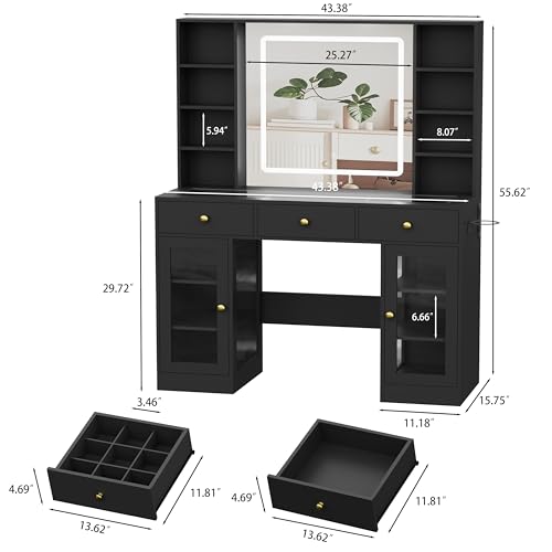 White Vanity Desk with Mirror and Lights, 43.4