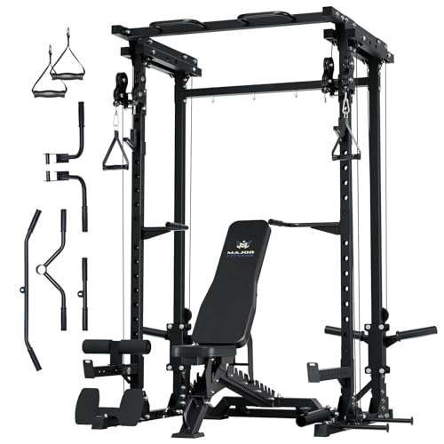 MAJOR FITNESS Drone3 Power Cage - Multi-Function Power Rack for Home Gym, Squat Rack with Pull-up Bar, Cable Crossover System, J-Hooks, for Strength Training, Heavy-Duty Steel Construction