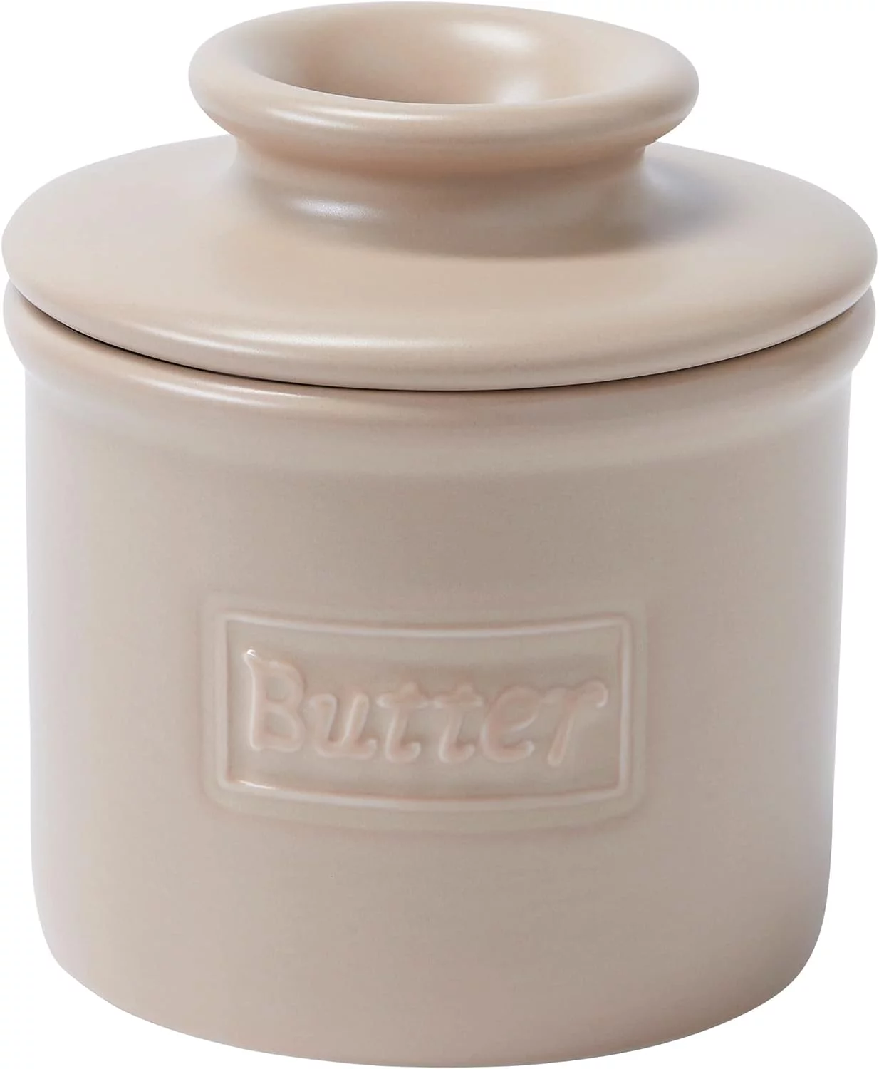 Butter Bell - The Original Butter Bell crock by L Tremain, a Countertop French Ceramic Butter Dish Keeper for Spreadable Butter, Café Matte Collection, Beige