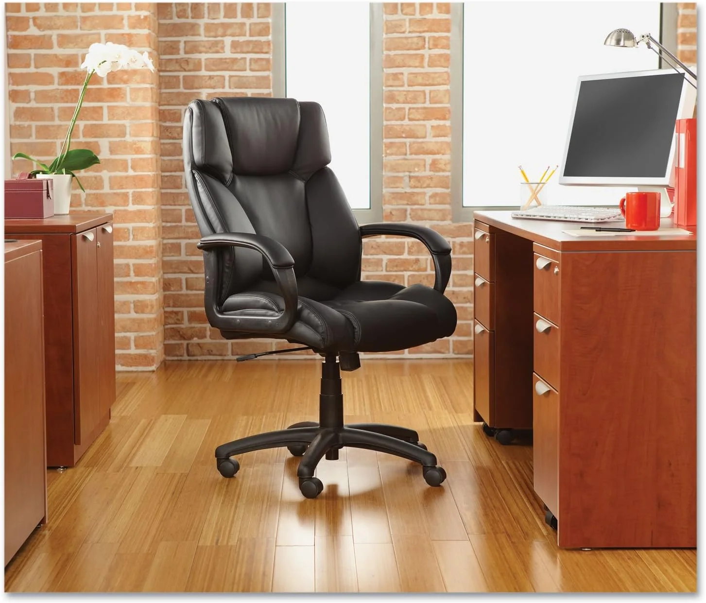 Alera FZ41LS10B Fraze Series High-Back Swivel/Tilt Chair, Black Leather