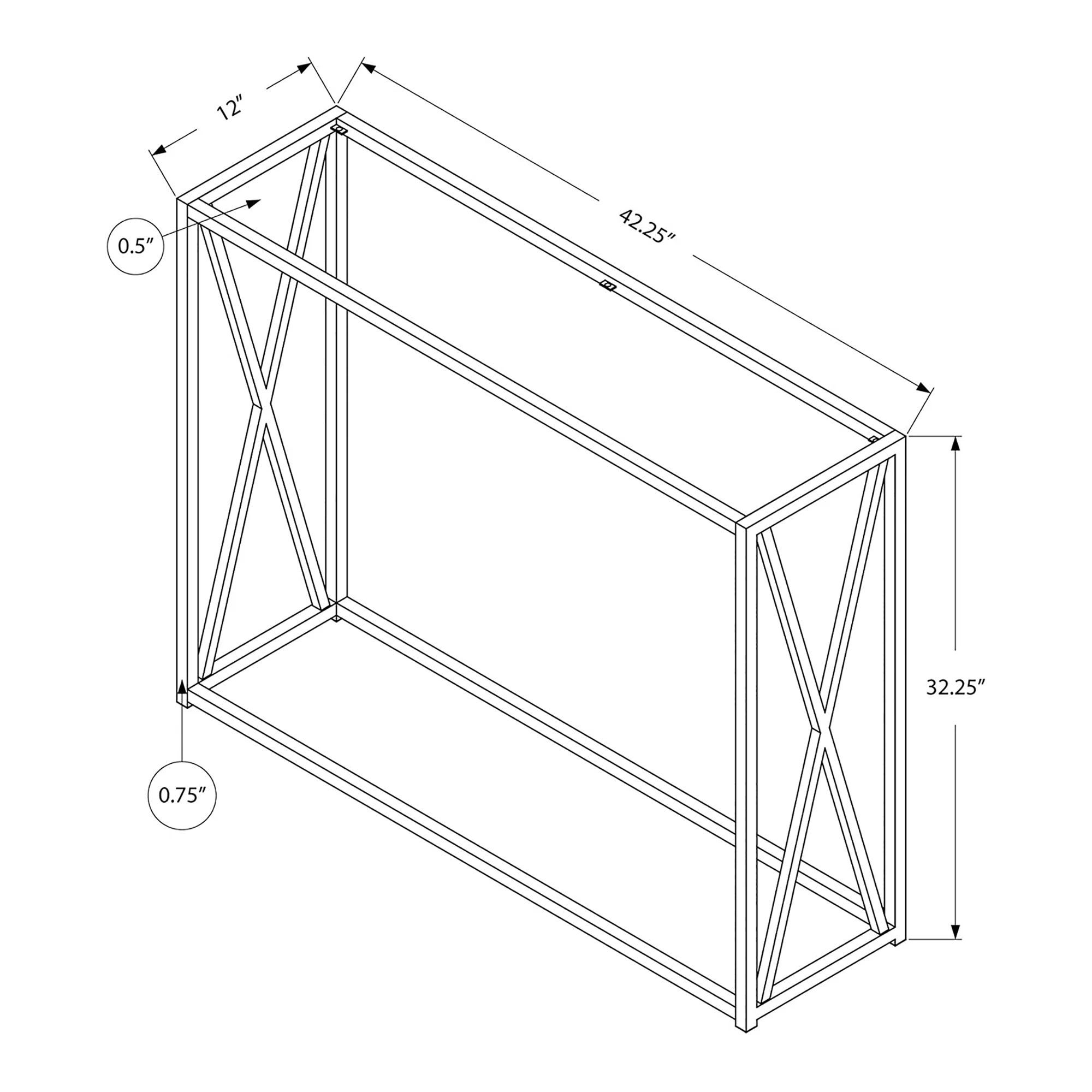 Monarch Specialties 42.25 Inch Modern Glass Top Console Accent Table, Gold