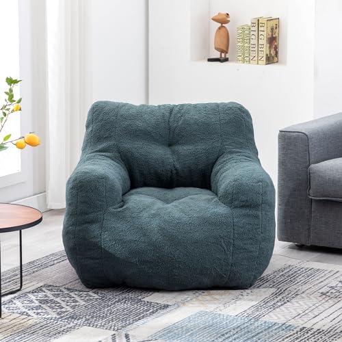 INMOZATA 3FT Bean Bag Chair for Adult Teens Kids(with Filler) Furniture - Soft Teddy Fabric Lazy Sofa Chair - Bean Bag Lounger Accent Chairs for Living Room Bedroom Dorm Room (Ivory)