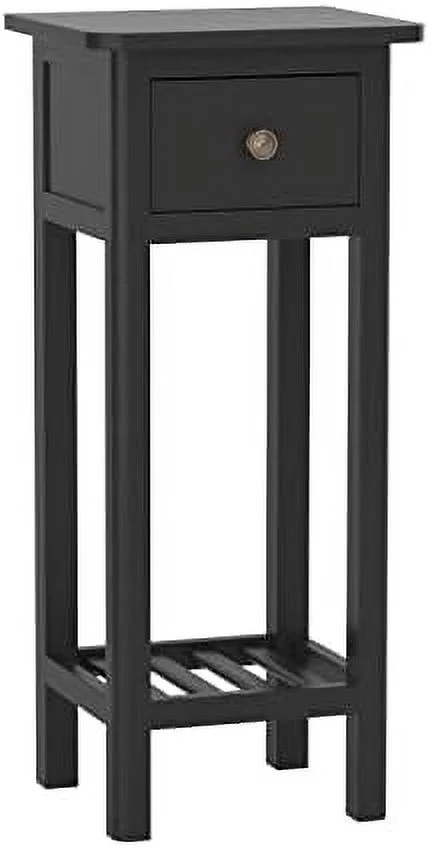 HJZUINIUNIU Narrow Side Table  Small End Table for Small Spaces  Farmhouse Acacia Wood Slim Side Table  Small Bedside Tables Thin Nightstand w/Drawer & Open   No Assembly Required  14