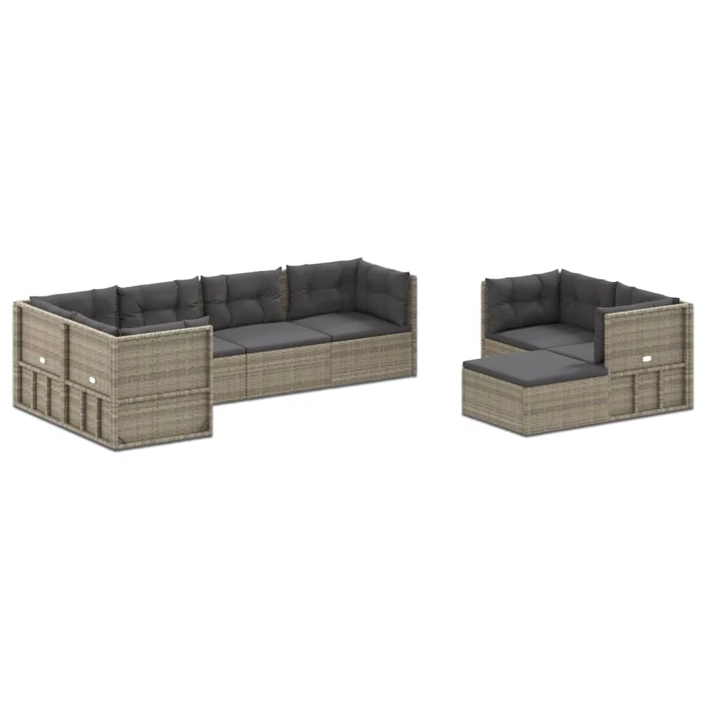 Htovila 8 Piece Patio Set with Cushions Gray Poly Rattan