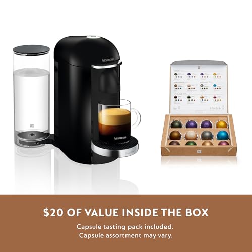 Nespresso Vertuo Plus Coffee and Espresso Maker by Breville, Ink Black with Aeroccino Milk Frother