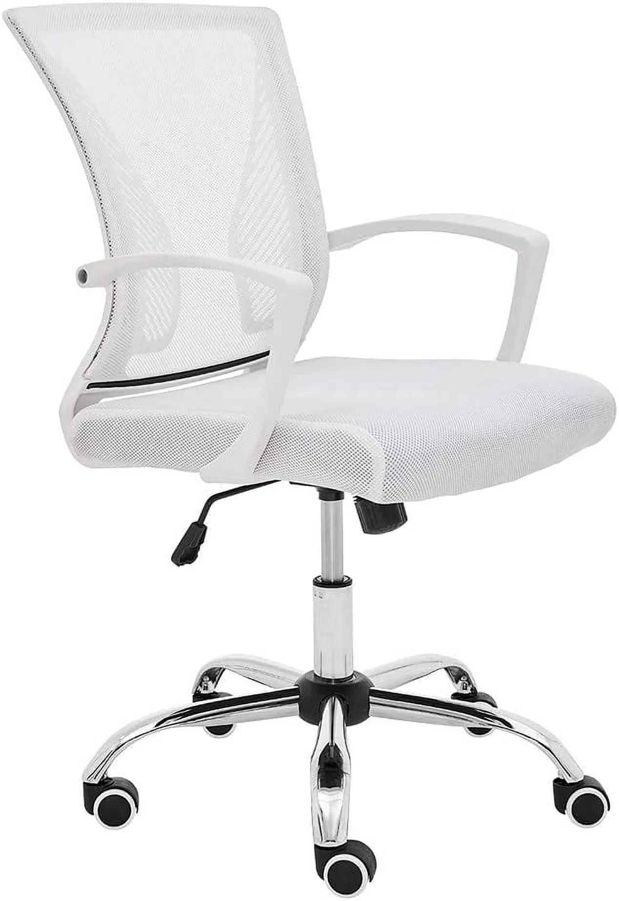 Home Zuna Mid-Back Office Task Chair - Ergonomic Back Supporting Mesh Back Desk Chair (White/White)