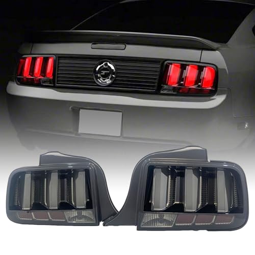 LED Sequential Tail Lights For 2005-2009 Ford Mustang, Smoked Black Tube Tail Lamp Red Brake Lights (Left + Right)