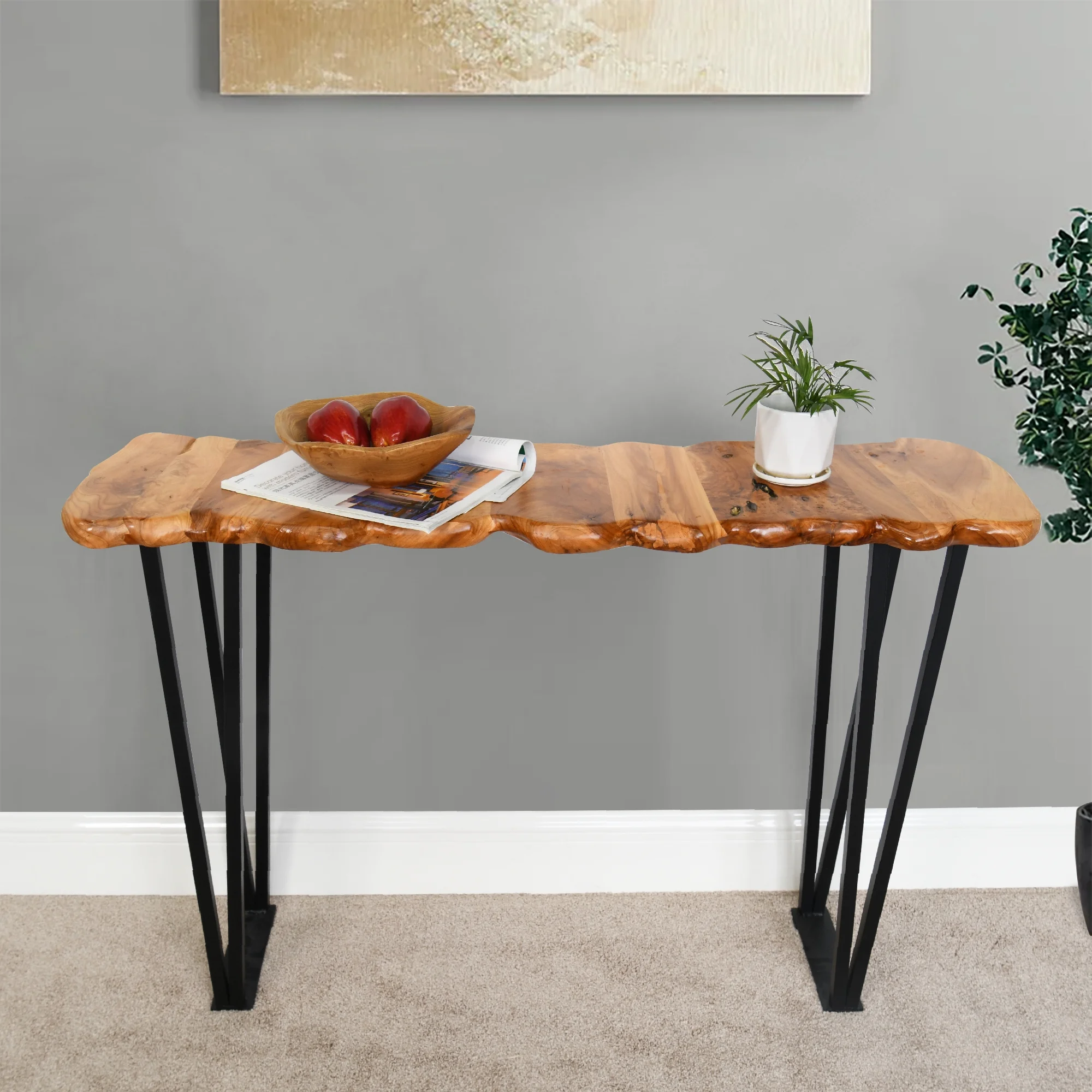 Greenage Cedar Wood Console Table-43.5