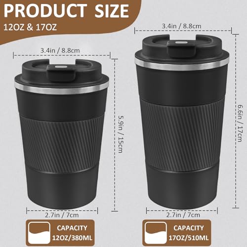 4 Pack Insulated Coffee Mug with Lid Travel Coffee Tumbler Stainless Steel Reusable Coffee Cups Thermal Coffee Mug for Hot and Iced Cold Drinks, 17oz