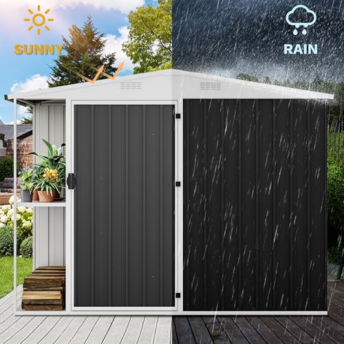 DWVO 6x4ft Storage Shed for Outdoors, Metal Sturdy Weatherproof Tool Locker with Secure Door and Ventilation for Equipment, Mowers, Bikes, Outdoor Spaces, Dark Gray