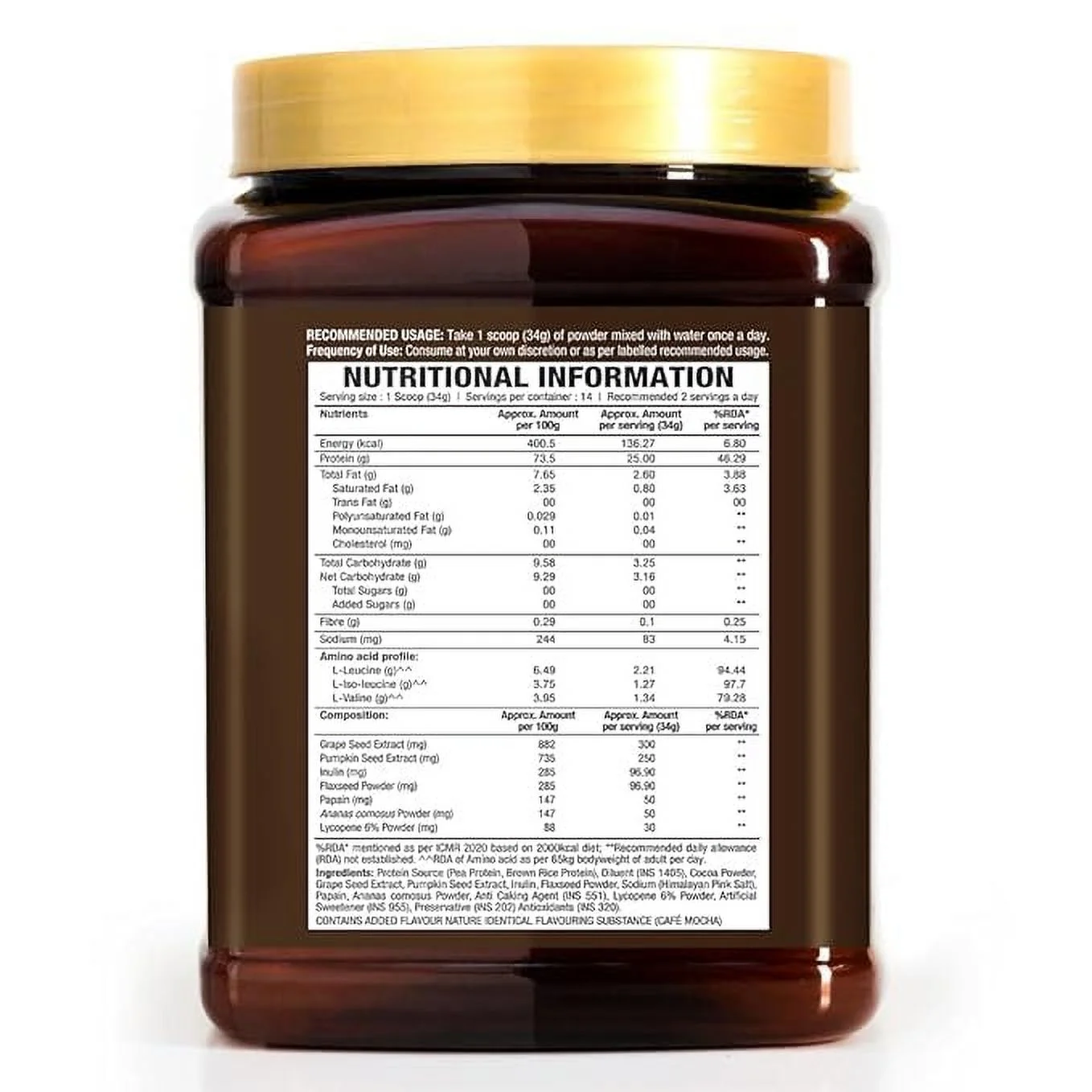 Plant Based Protein Powder with the Taste Of Café Mocha (500g)