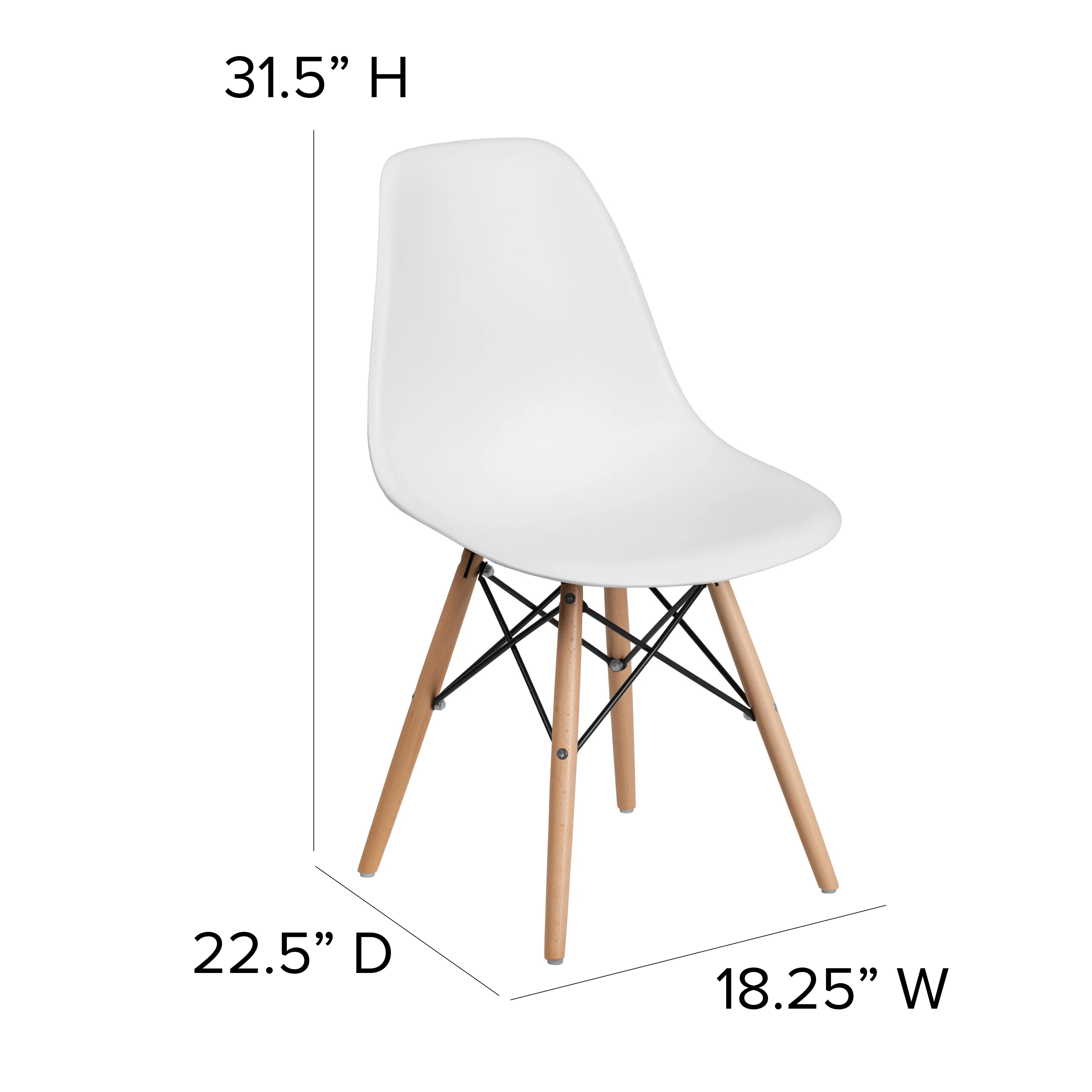 BizChair 2 Pack White Plastic Chair with Wooden Legs