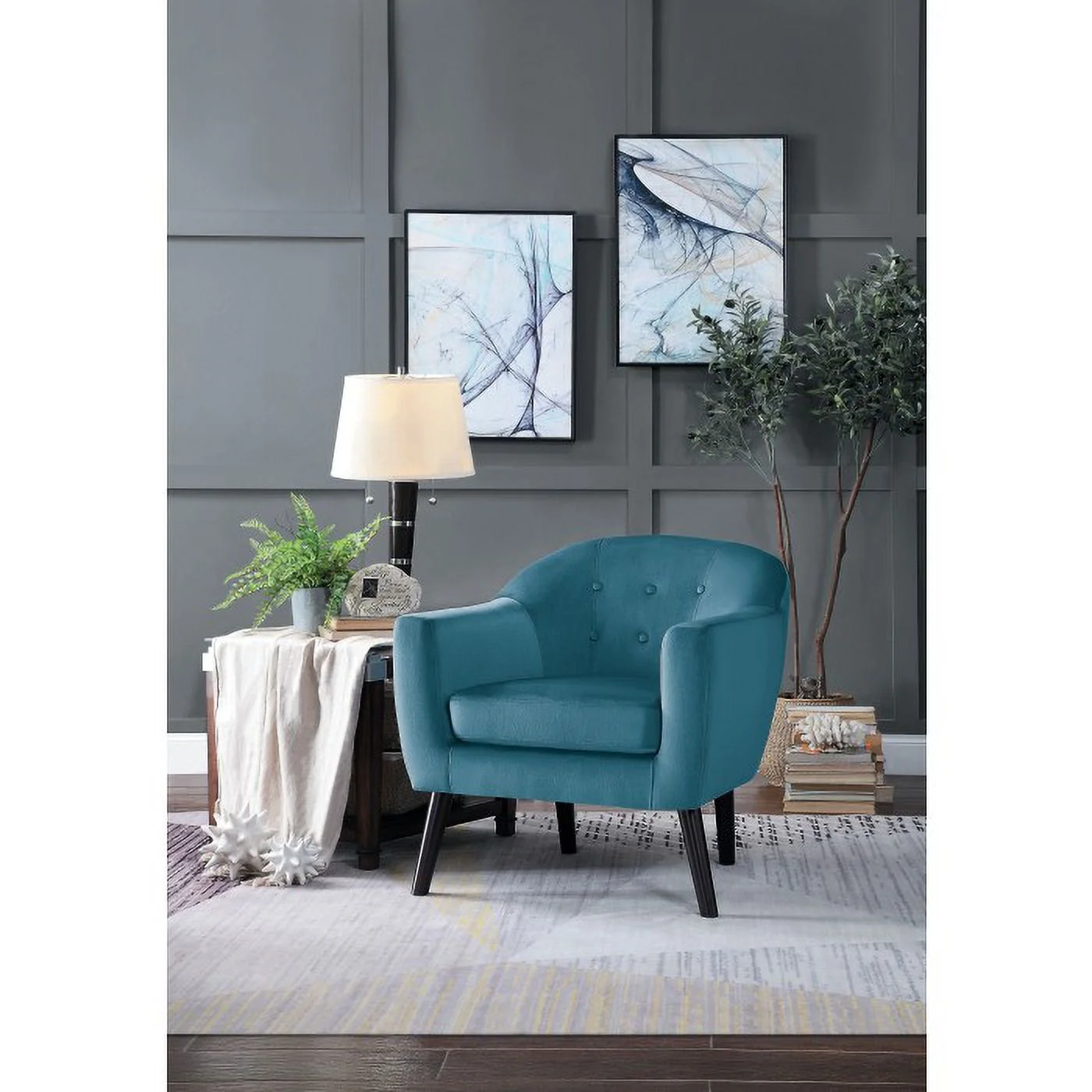 Lexicon Quill Velvet Upholstered Accent Chair in Blue