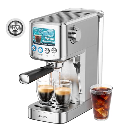Espresso Machine 20 Bar, Compact Espresso Maker with Milk Frother, Stainless Steel Coffee Machine with 42 oz Water Tank for Cappuccino, Latte&Cold Brew, Home&Office, Silver