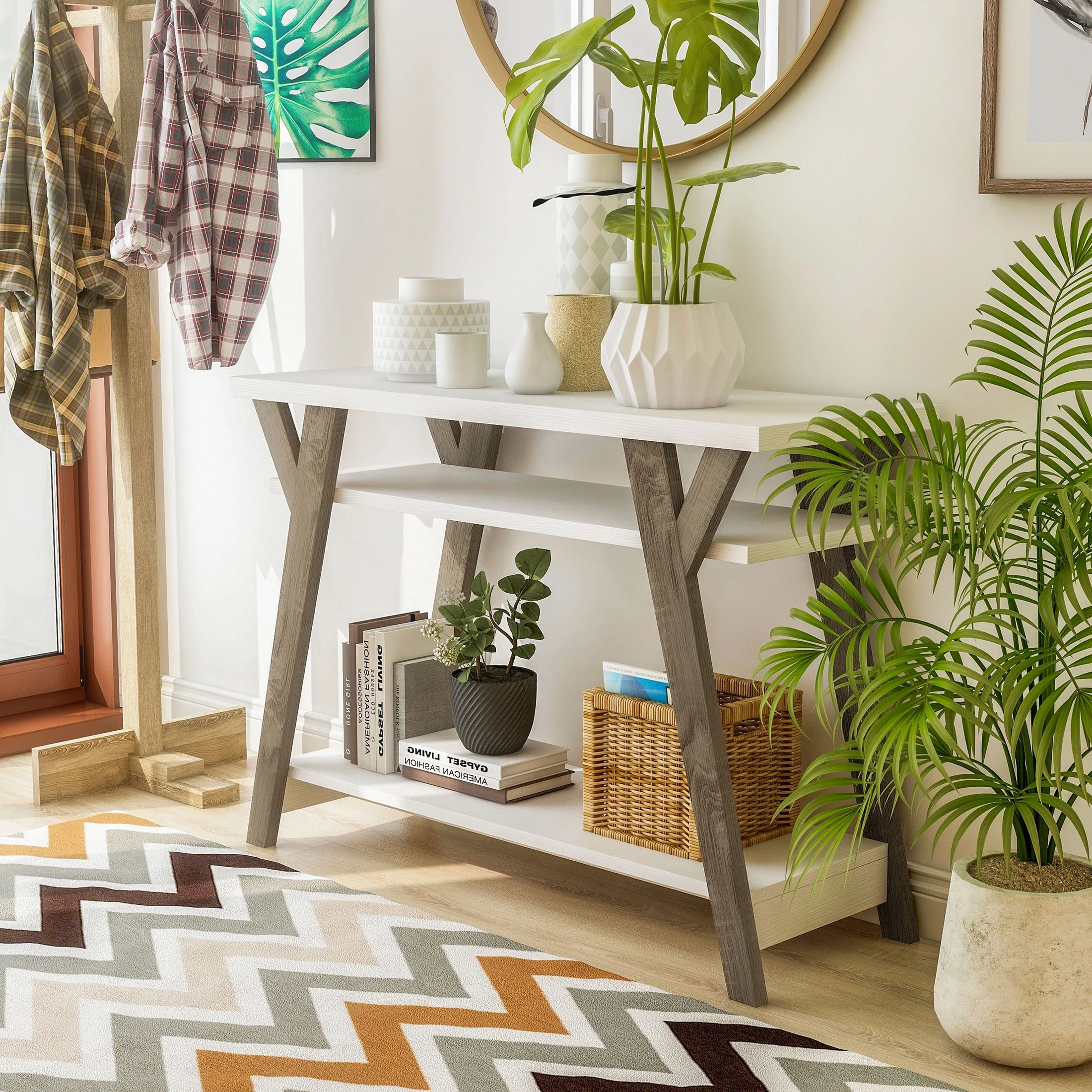 Furniture of America Chantilly 2-Shelf Console Table, White