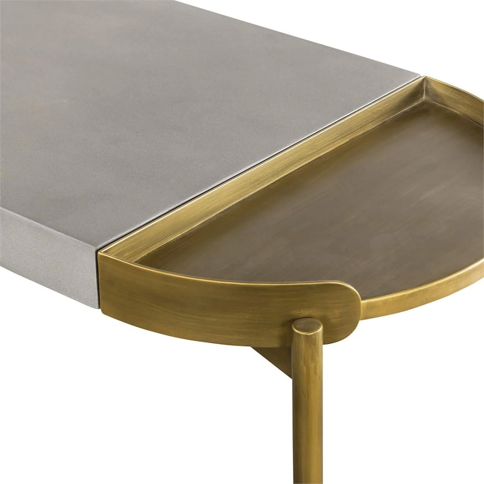 Maklaine Modern Metal/Concrete Console Table in Antique Brass/Gray